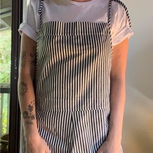 Cute, easy romper. Pinstripes, blue/gray and white.